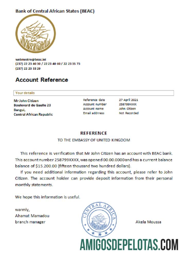 Referência do Banco Central da África Central amostra